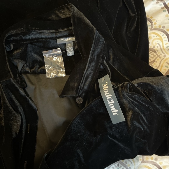 NWT ModCloth black velvet button down long sleeve shirt dress size 1X - Picture 6 of 8